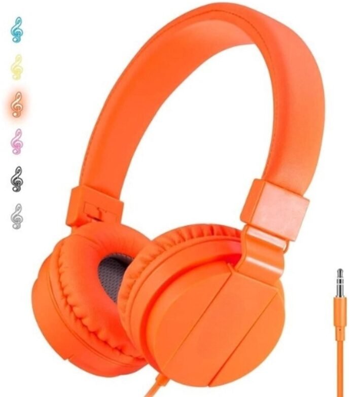 StayPowered Kinderhoofdtelefoon - Perfect Geluid en Comfort voor Jonge Luisteraars - Lichtgewicht - Opvouwbaar Design - Superzachte Oorkussens - Verstelbare Hoofdband - Krachtige 40 mm Drivers - Oranje - Levering Sneller dan Aangegeven!