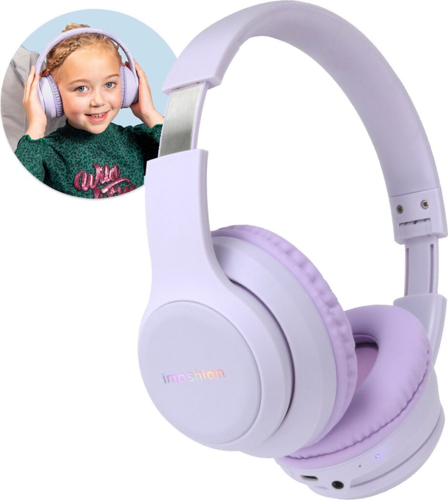 imoshion Kinder Koptelefoon met LED Verlichting - Met Decibelbegrenzer - Bluetooth Koptelefoon Kinderen - Draadloze Over-Ear Hoofdtelefoon - Lavender Lilac