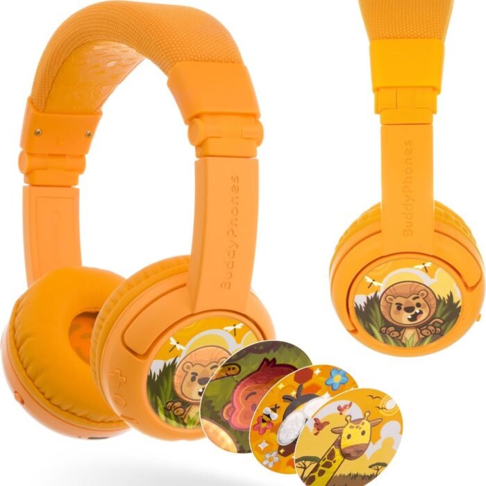 BuddyPhones PlayPlus Koptelefoon kinderen - kinder Koptelefoon Draadloos - 75/85/94 DB volumelimiet – Gehoorbescherming kinderen – Actieve ruisonderdrukking - Bluetooth - 20 uur batterijduur - Zachte Oorkussens - Geel