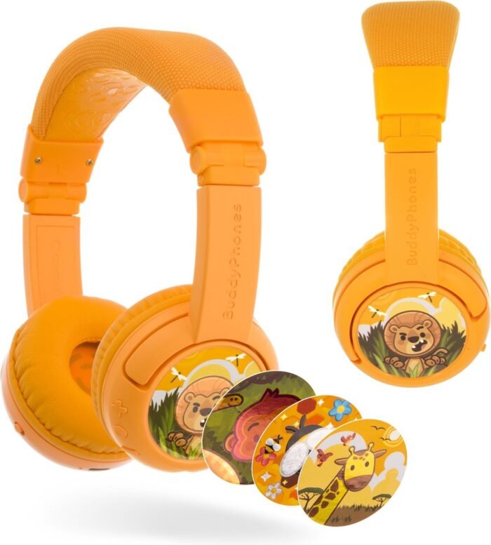 BuddyPhones PlayPlus Koptelefoon kinderen - kinder Koptelefoon Draadloos - 75/85/94 DB volumelimiet – Gehoorbescherming kinderen – Actieve ruisonderdrukking - Bluetooth - 20 uur batterijduur - Zachte Oorkussens - Geel