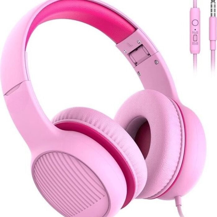 StayPowered Hoofdtelefoon - Veilig Geluid voor Kinderen - Volumeregelaar - Stereogeluid - Audio Sharing - Comfortabele Oorkussens - Ingebouwde Microfoon - Speciaal voor Kids - Zachte Eco-Lederen Oorkussens - Roze - Levering Sneller dan Aangegeven!