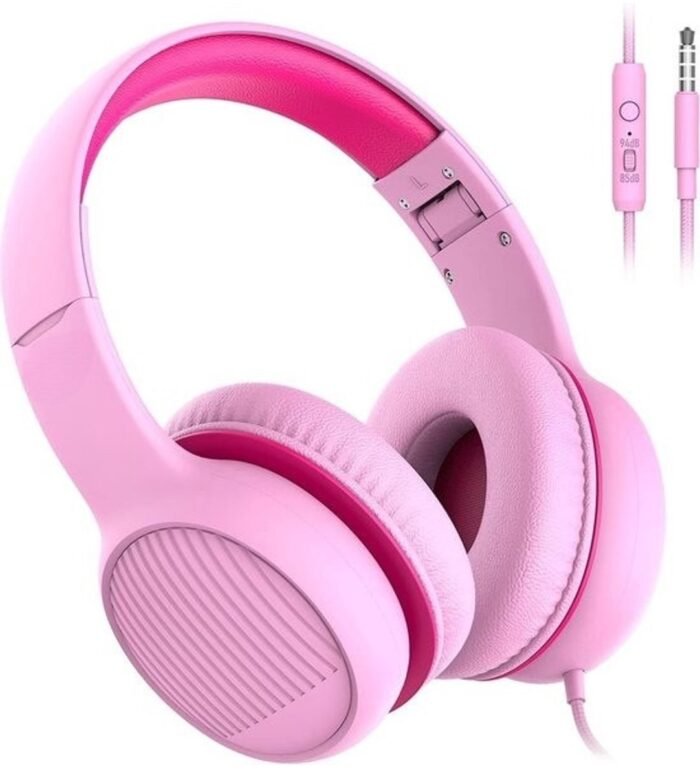 StayPowered Hoofdtelefoon - Veilig Geluid voor Kinderen - Volumeregelaar - Stereogeluid - Audio Sharing - Comfortabele Oorkussens - Ingebouwde Microfoon - Speciaal voor Kids - Zachte Eco-Lederen Oorkussens - Roze - Levering Sneller dan Aangegeven!
