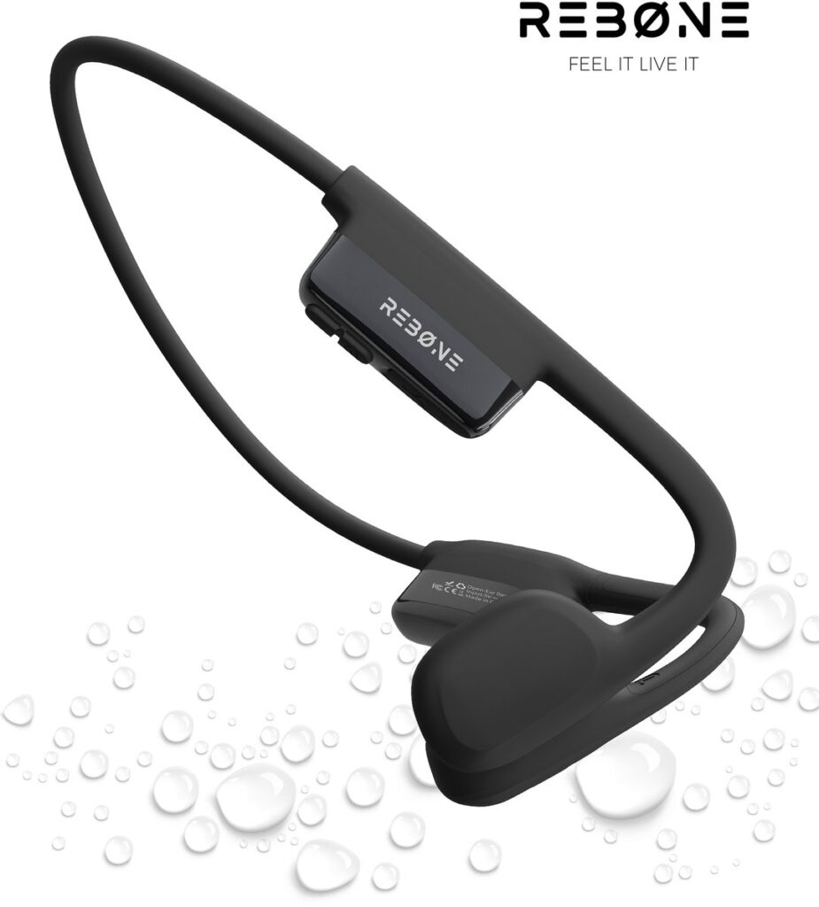 REBØNE Bone Conduction Sport oordopjes voor Hardlopen, Fietsen en Thuiswerken – Sport oortjes - Open Ear - Bone Conduction Headphone - Oortjes Draadloos - IPX 6 Waterbestendig – Bluetooth 5.3 – Lichtgewicht 29 gram / Zwart