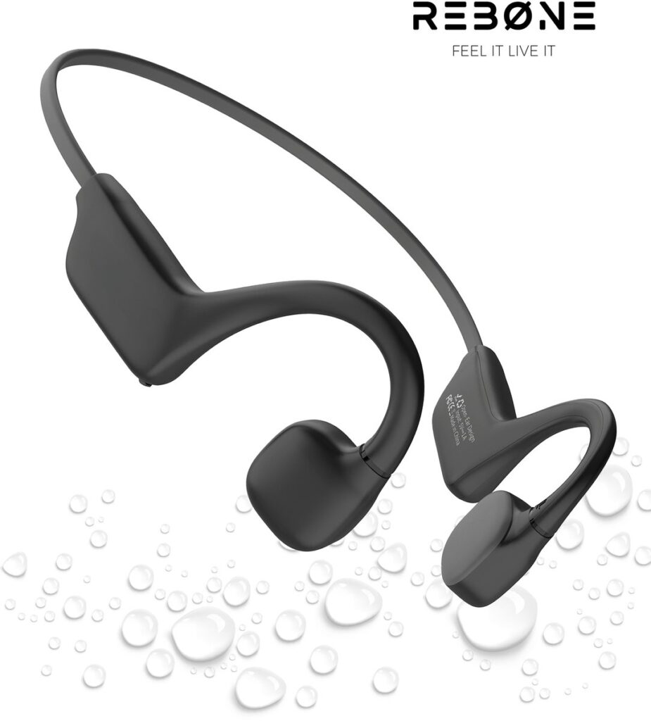 REBØNE Bone Conduction Sport oordopjes voor Hardlopen & Fietsen – Open Ear – Hyrox - Draadloos – IPX5 Waterdicht – 10u Batterij – Bluetooth / Zwart