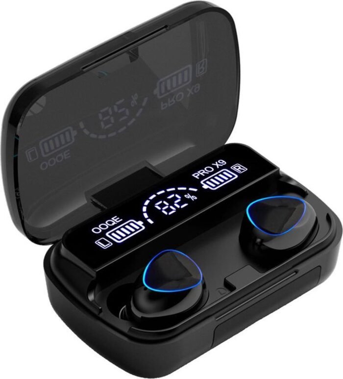 OOQE PRO X9 - Draadloze Oordopjes - Oordopjes Draadloos - Oortjes Draadloos - Water- en Stof Bestendig - Ingebouwde Microfoon - Ingebouwde Powerbank - 80 uur Batterijduur - Geschikt voor TV, Tablet en Laptop - Bluetooth 5.1 - Zwart