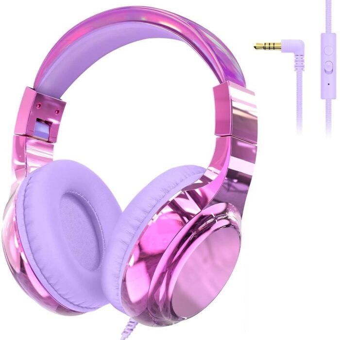 StayPowered Kinderkoptelefoon - Veilig & Comfortabel Luisteren - Volumebegrenzing 85/94 dB - Verstelbaar & Opvouwbaar - Zachte Over-Ear Kussens - Ingebouwde Microfoon - 3.5 mm Aansluiting - Lichtviolet - Levering Sneller dan Aangegeven!