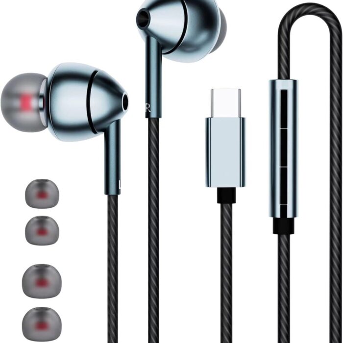 Sounix USB C-hoofdtelefoon - Bedrade oordopjes - In-ear oordopjes van type C met microfoon - Volumeregeling - Bas stereo - Ruisonderdrukking