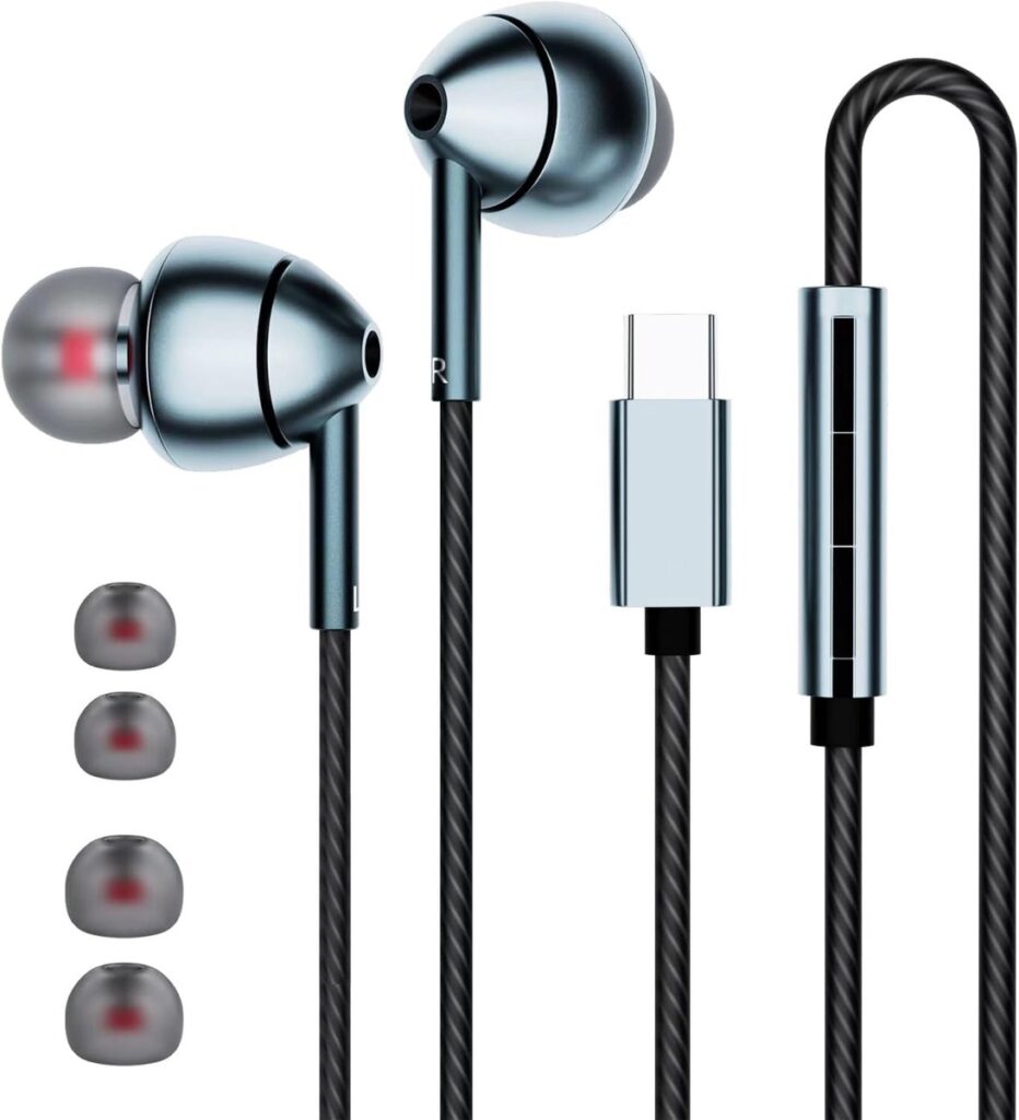 Sounix USB C-hoofdtelefoon - Bedrade oordopjes - In-ear oordopjes van type C met microfoon - Volumeregeling - Bas stereo - Ruisonderdrukking