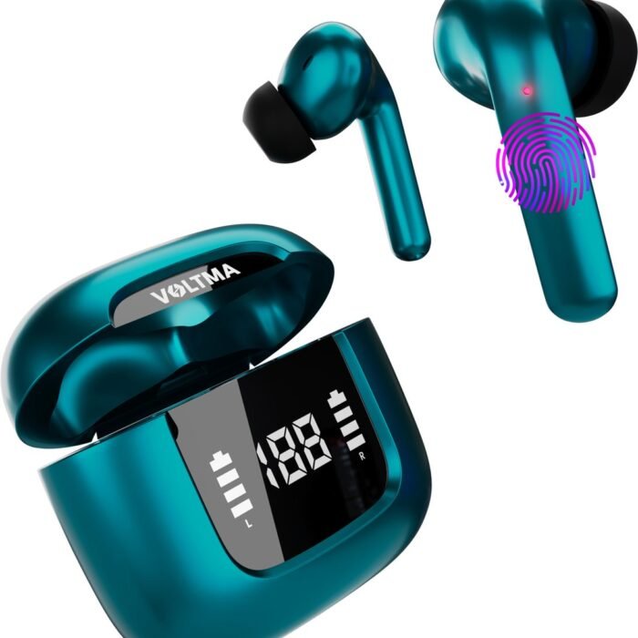 Voltma® Bolt Action Draadloze Oordopjes - Oortjes draadloos - IPX5 waterdicht - ENC + ANC Noise Cancelling - Wireless Earbuds met 6 Microfoons En 45 Uur Speeltijd - Bluetooth Earpods met True Tone LED-display Compatibel met IOS en Android (Groen)