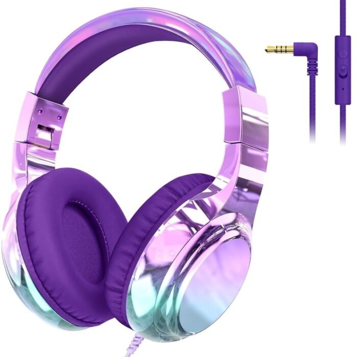 StayPowered Kinderkoptelefoon - Veilig & Comfortabel Luisteren - Volumebegrenzing 85/94 dB - Verstelbaar & Opvouwbaar - Zachte Over-Ear Kussens - Ingebouwde Microfoon - 3.5 mm Aansluiting - Paars/Blauw - Levering Sneller dan Aangegeven!