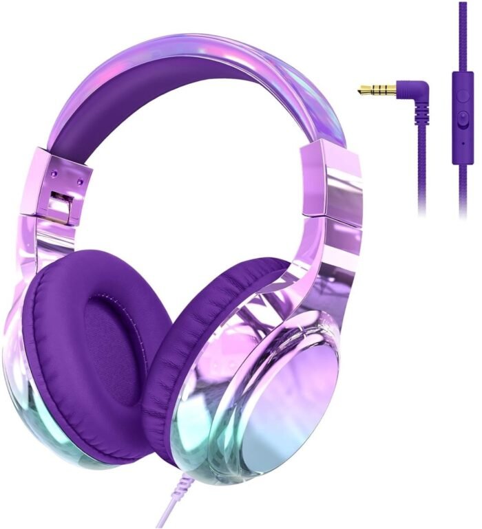 StayPowered Kinderkoptelefoon - Veilig & Comfortabel Luisteren - Volumebegrenzing 85/94 dB - Verstelbaar & Opvouwbaar - Zachte Over-Ear Kussens - Ingebouwde Microfoon - 3.5 mm Aansluiting - Paars/Blauw - Levering Sneller dan Aangegeven!