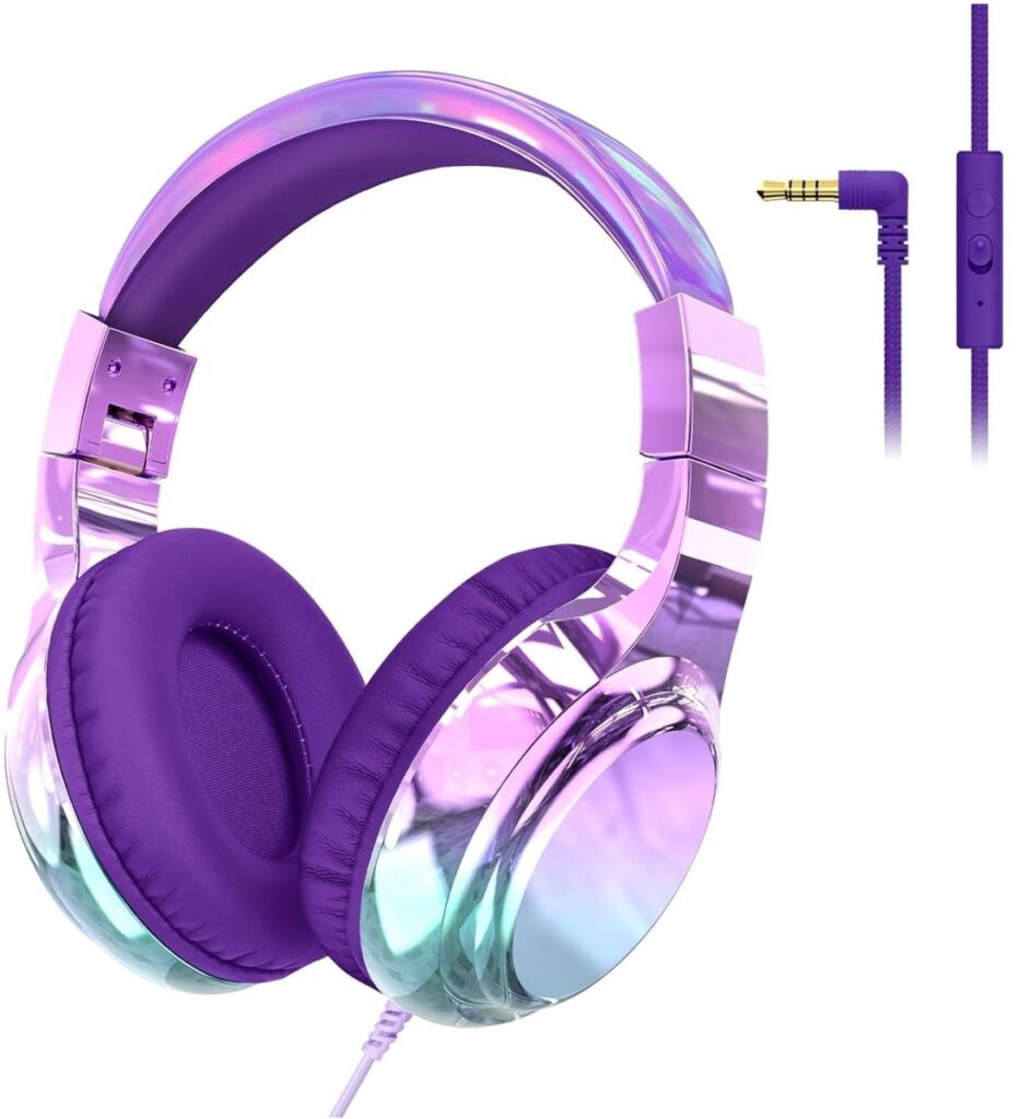 StayPowered Kinderkoptelefoon - Veilig & Comfortabel Luisteren - Volumebegrenzing 85/94 dB - Verstelbaar & Opvouwbaar - Zachte Over-Ear Kussens - Ingebouwde Microfoon - 3.5 mm Aansluiting - Paars/Blauw - Levering Sneller dan Aangegeven!