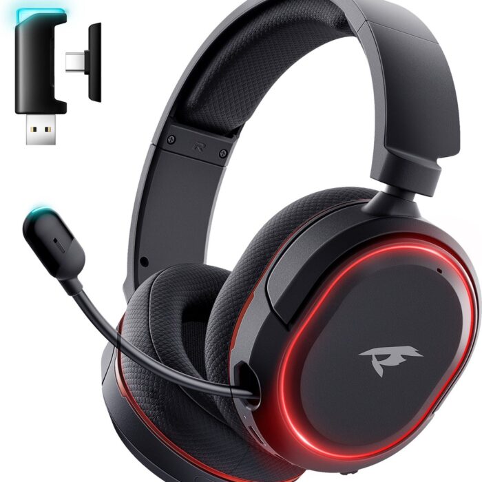 Kofire Valorise UG-08S - 2.4Ghz PS4 Draadloze Gaming headset - 7.1 Surround Sound - met Retractable ENC microfoon - Over-ear PS5 Koptelefoon - Multiplatform - Zwart rood