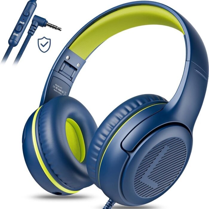 StayPowered Kinderheadset - Veilige, Comfortabele en Duurzame Hoofdtelefoon met Volumebegrenzing! - Compact Design - Hoogwaardige Geluid - HD Microfoon - Ingebouwde Volumebegrenzer - Opvouwbaar - Blauw/Groen - Levering Sneller dan Aangegeven!