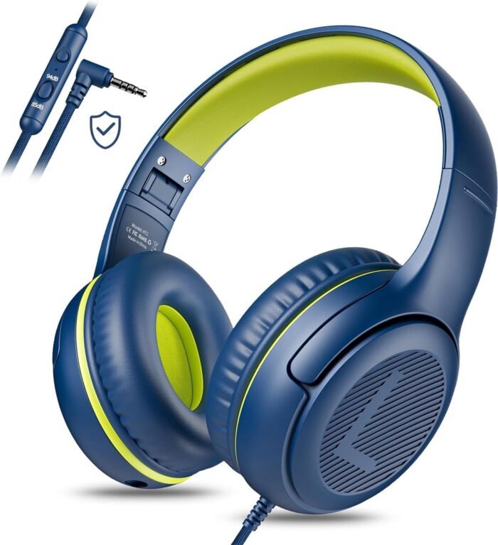 StayPowered Kinderheadset - Veilige, Comfortabele en Duurzame Hoofdtelefoon met Volumebegrenzing! - Compact Design - Hoogwaardige Geluid - HD Microfoon - Ingebouwde Volumebegrenzer - Opvouwbaar - Blauw/Groen - Levering Sneller dan Aangegeven!