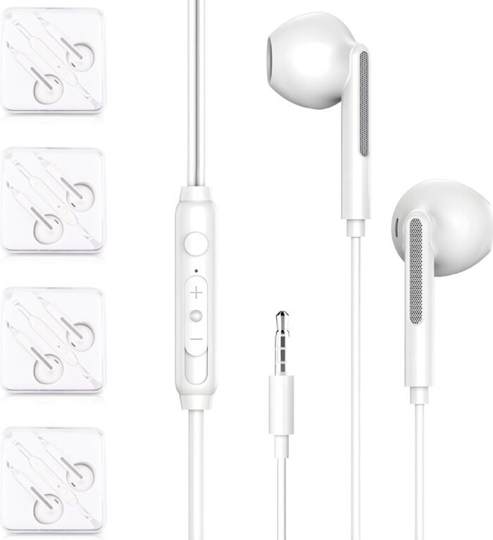 4x In-Ear Oordopjes met 3.5mm Jack - Oortjes met Draad en Microfoon voor Telefoon / Tablet / Laptop / Smartphone / GSM