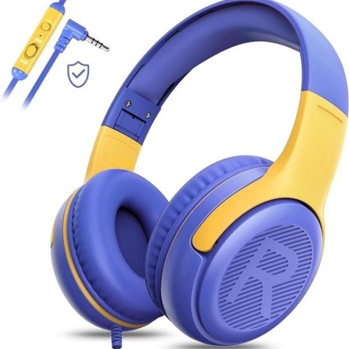 StayPowered Kinderheadset - Veilige, Comfortabele en Duurzame Hoofdtelefoon met Volumebegrenzing! - Compact Design - Hoogwaardige Geluid - HD Microfoon - Ingebouwde Volumebegrenzer - Opvouwbaar - Paars/Geel - Levering Sneller dan Aangegeven!