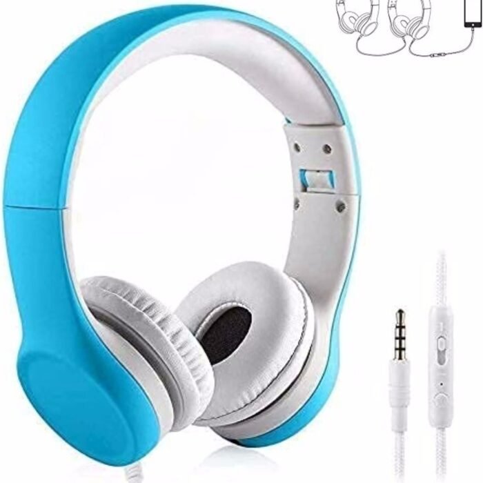 Koptelefoon kinderen met draad en microfoon Blauw - Geschikt voor jou kind met kabel max 85 db - Koptelefoons in blauw en roze verkrijgbaar - Hoofdtelefoon met verstelbare beugel