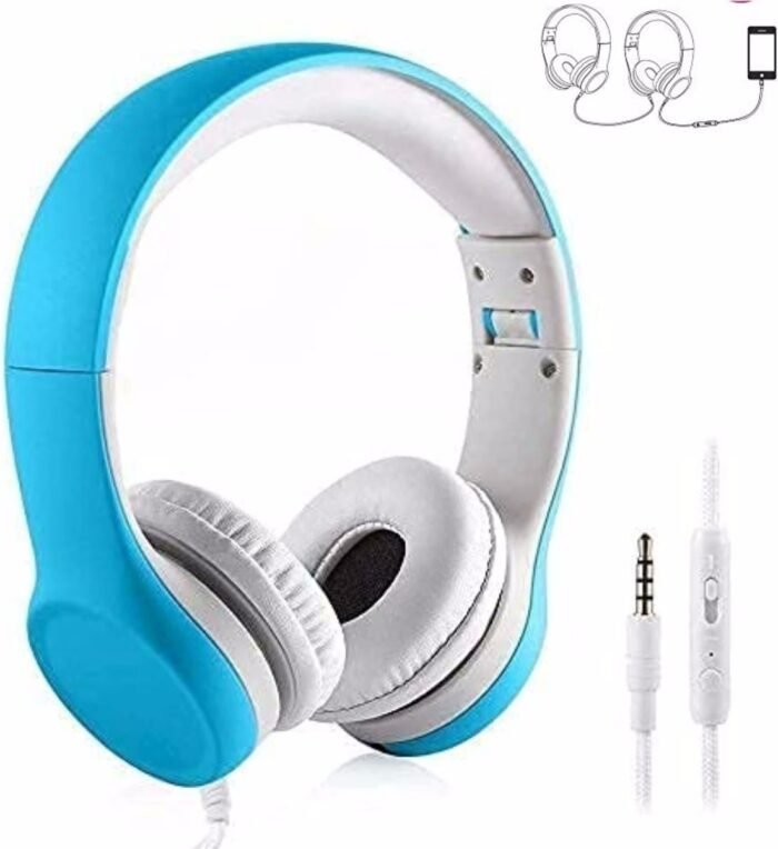 Koptelefoon kinderen met draad en microfoon Blauw - Geschikt voor jou kind met kabel max 85 db - Koptelefoons in blauw en roze verkrijgbaar - Hoofdtelefoon met verstelbare beugel