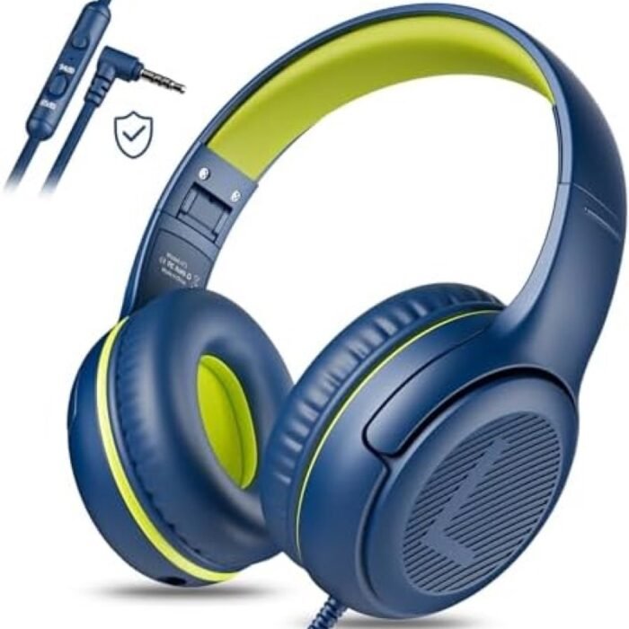 Hoofdtelefoon voor School Peuter Bedraad met Microfoon Blauw Groen shareport Telefoons Tiener Volume Control Vliegtuig Twee Mensen Kinderen Baby's