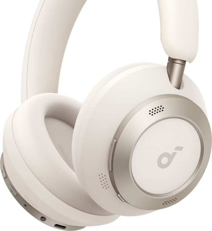 soundcore by Anker Space One Pro Wireless Over-ear Headphones White - Headphones - Active Noise Cancelling, Multipoint Connection, 60 hours Battery life, Bluetooth 5.3, LDAC, Hi-Res Certified, small foldable