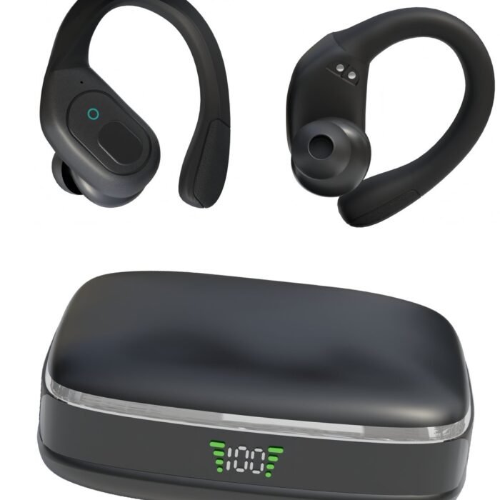 Audrax® Sport Pro Draadloze Sport Oordopjes - Met Siliconen Oorhaak - 75 uur Speeltijd - Ruisonderdrukking - Waterbestendig - Bluetooth Oordopjes - Sport Oortjes - Geschikt voor Apple en Android - Zwart