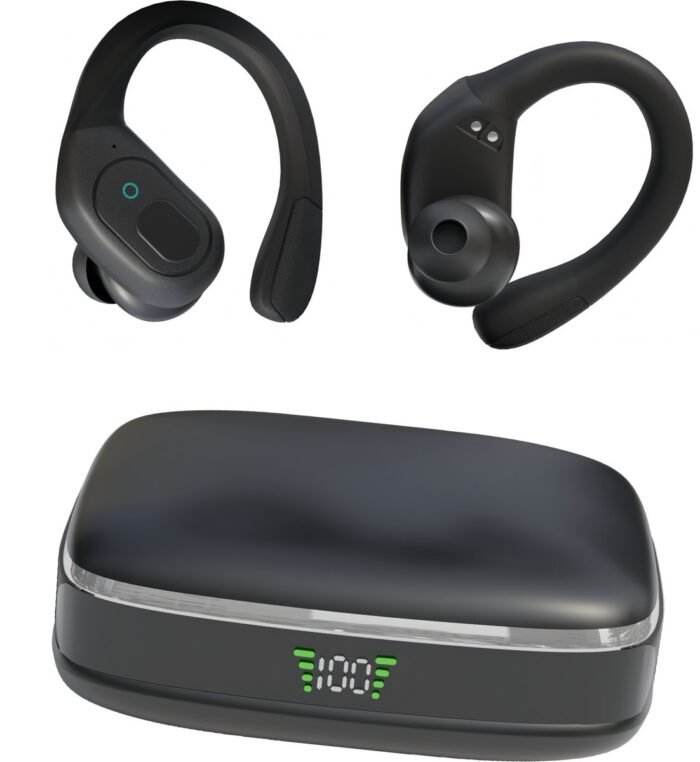 Audrax® Sport Pro Draadloze Sport Oordopjes - Met Siliconen Oorhaak - 75 uur Speeltijd - Ruisonderdrukking - Waterbestendig - Bluetooth Oordopjes - Sport Oortjes - Geschikt voor Apple en Android - Zwart