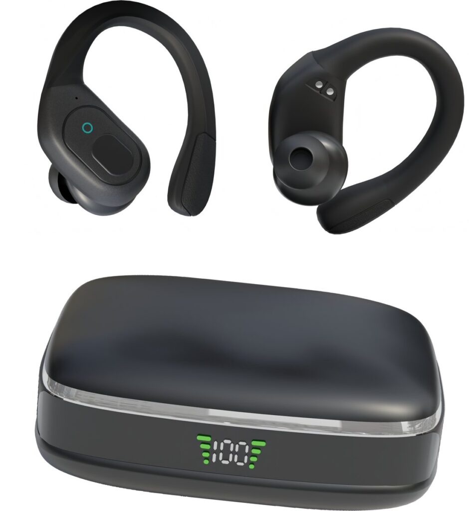 Audrax® Sport Pro Draadloze Sport Oordopjes - Met Siliconen Oorhaak - 75 uur Speeltijd - Ruisonderdrukking - Waterbestendig - Bluetooth Oordopjes - Sport Oortjes - Geschikt voor Apple en Android - Zwart
