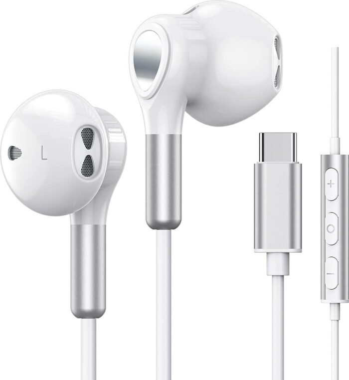DrPhone Hi-Performance - USB-C Hoofdtelefoon + HiFi Audio Koptelefoon DAC - Oordopjes - Geschikt Voor Samsung Galaxy / Apple iPad - Wit
