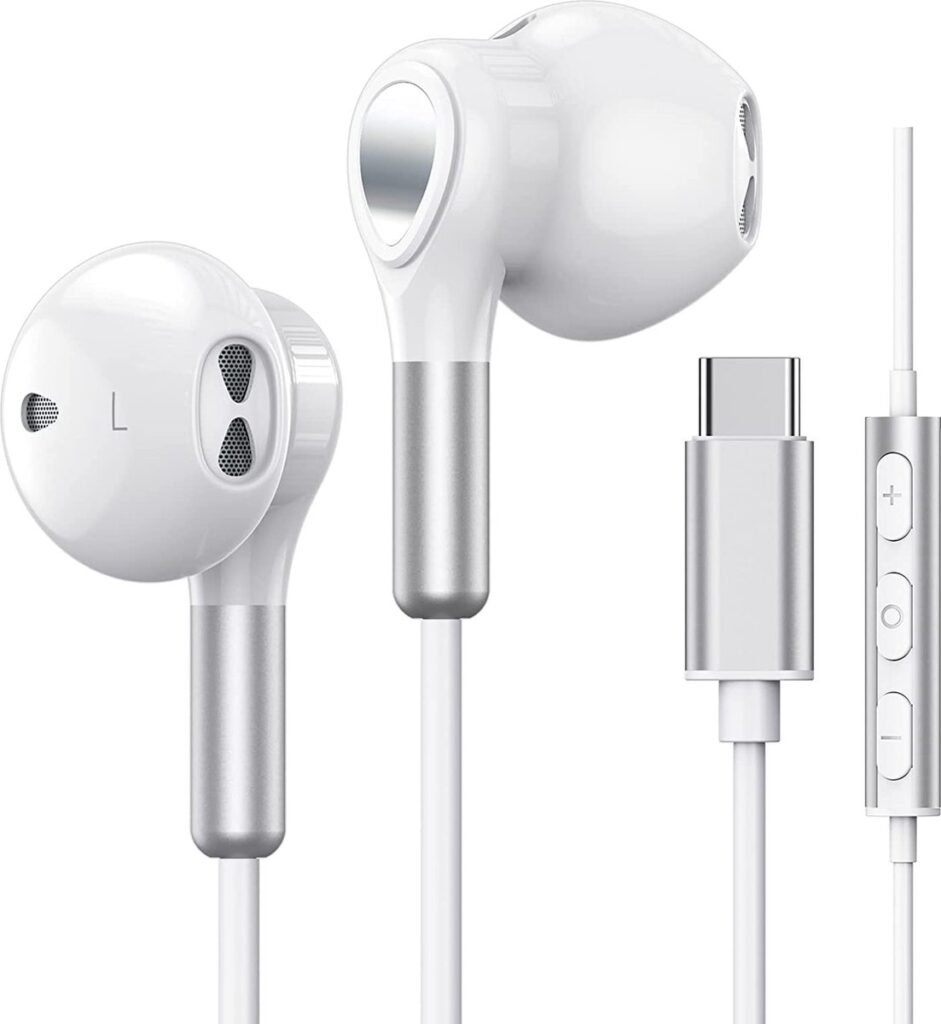 DrPhone Hi-Performance - USB-C Hoofdtelefoon + HiFi Audio Koptelefoon DAC - Oordopjes - Geschikt Voor Samsung Galaxy / Apple iPad - Wit