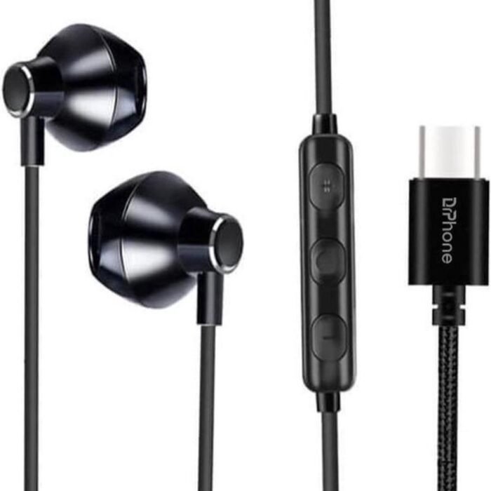 DrPhone Hi12 - USB-C / Type-C Oordoppen – met ingebouwde DAC- 36 Bit - HiFi Stereo Headset met Mic + Volume Controle & Bass - Zwart