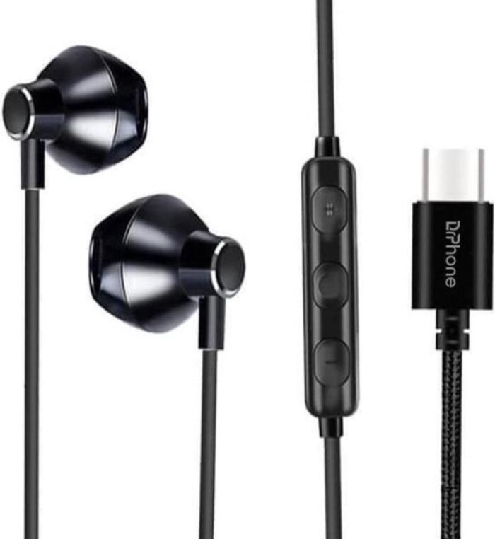 DrPhone Hi12 - USB-C / Type-C Oordoppen – met ingebouwde DAC- 36 Bit - HiFi Stereo Headset met Mic + Volume Controle & Bass - Zwart