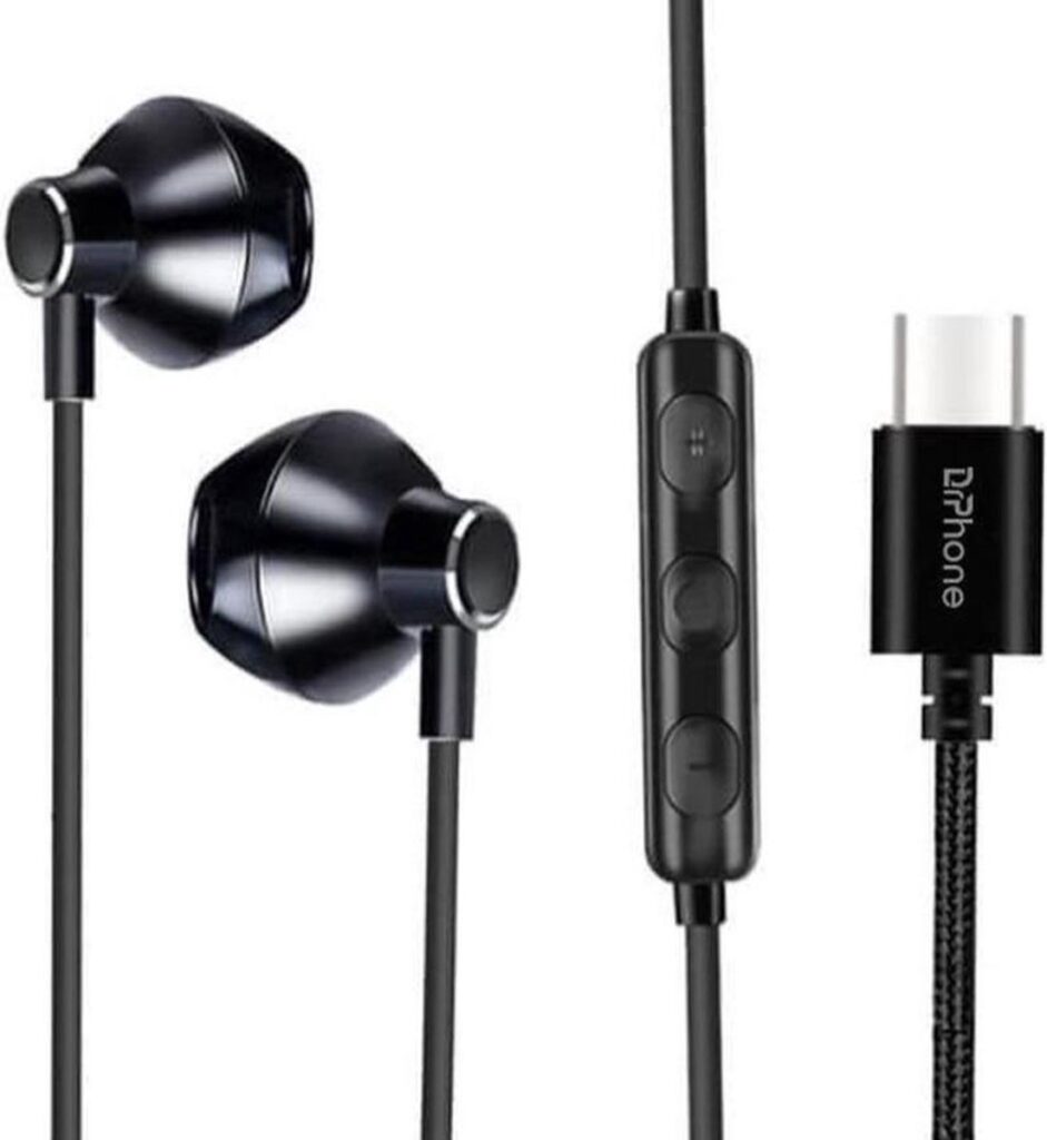 DrPhone Hi12 - USB-C / Type-C Oordoppen – met ingebouwde DAC- 36 Bit - HiFi Stereo Headset met Mic + Volume Controle & Bass - Zwart