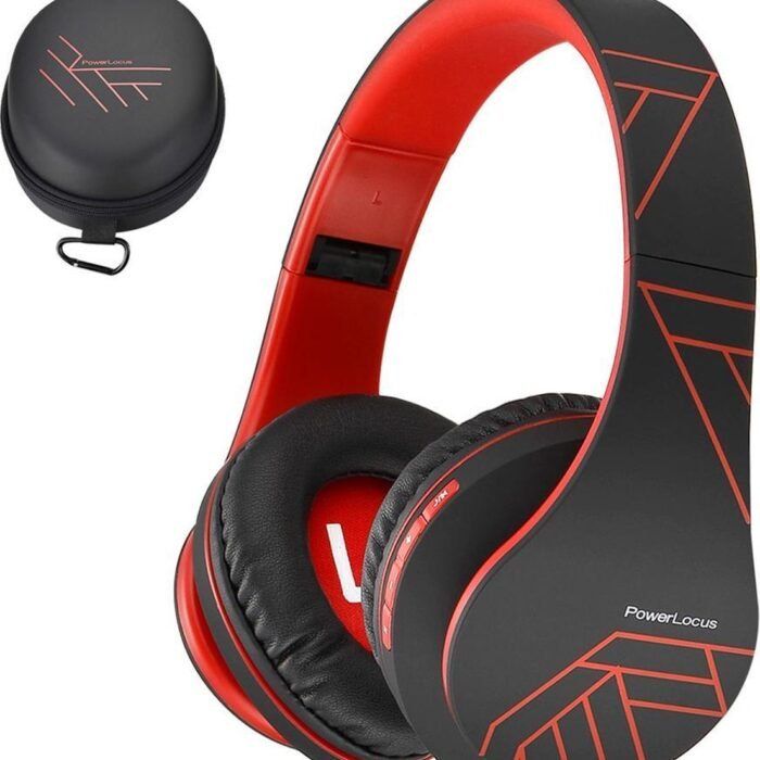 PowerLocus P2 - Draadloze Over-Ear Koptelefoon Inklapbaar - Bluetooth Hoofdtelefoon - Met microfoon – Headphone - Micro SD mode – Incl. Carry Case - Zwart/Rood