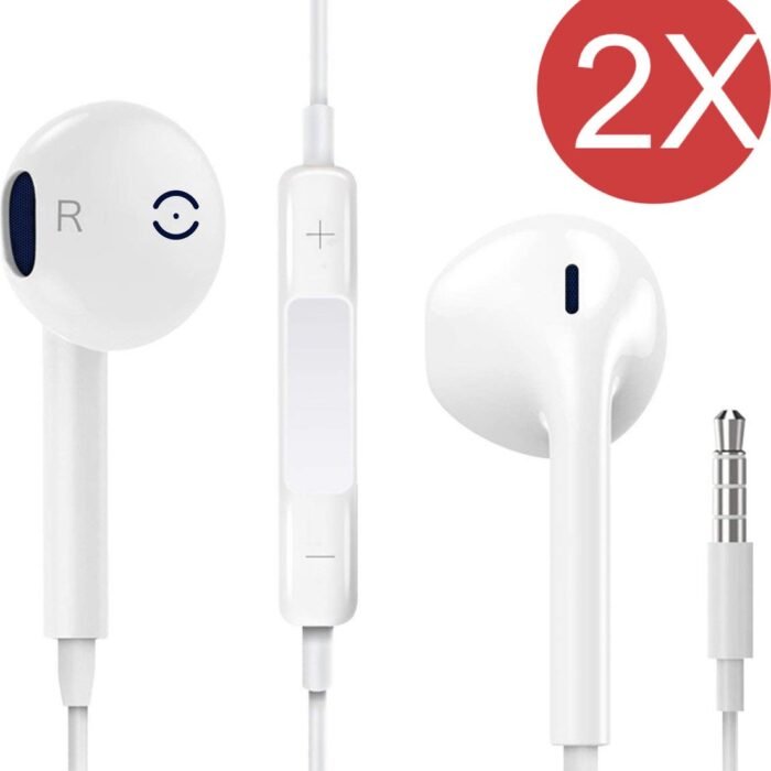 2x In-Ear Oordopjes met 3.5mm Jack - Oortjes met Draad en Microfoon voor Telefoon / Tablet / Laptop / Smartphone / GSM