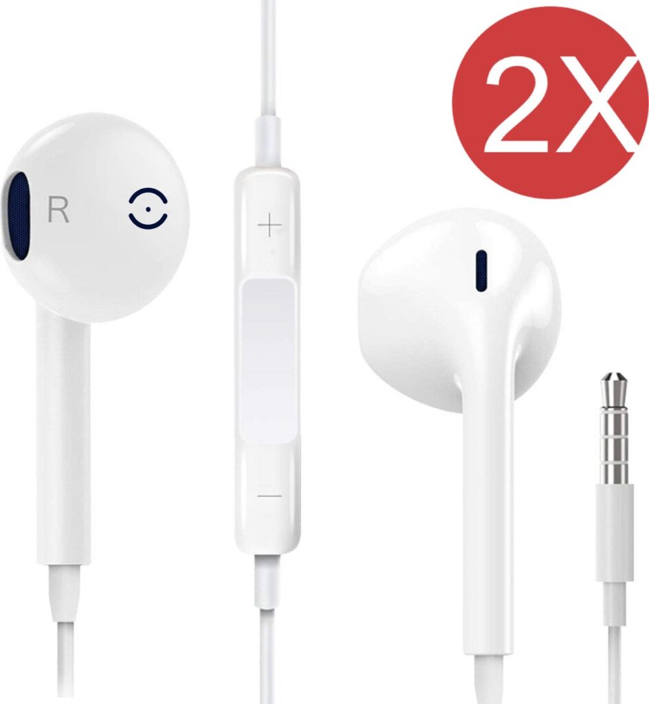 2x In-Ear Oordopjes met 3.5mm Jack - Oortjes met Draad en Microfoon voor Telefoon / Tablet / Laptop / Smartphone / GSM