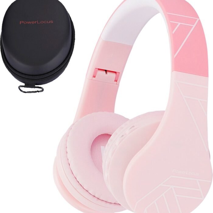 PowerLocus P1 Kids Kinder Koptelefoon Draadloos - Koptelefoon voor kinderen - Veilig volume van 85 dB - Bluetooth Hoofdtelefoon - Met microfoon - incl. Premium Case - Roze