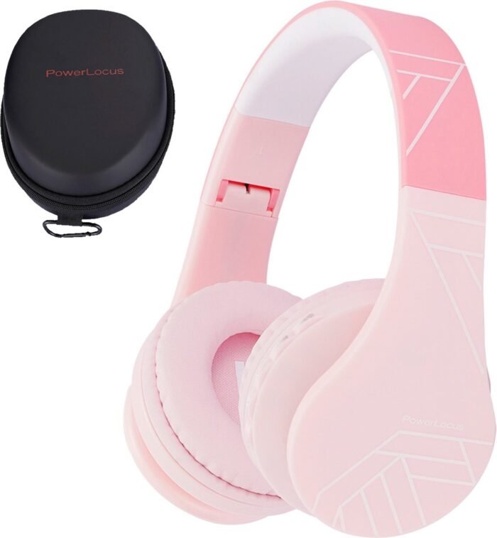 PowerLocus P1 Kids Kinder Koptelefoon Draadloos - Koptelefoon voor kinderen - Veilig volume van 85 dB - Bluetooth Hoofdtelefoon - Met microfoon - incl. Premium Case - Roze