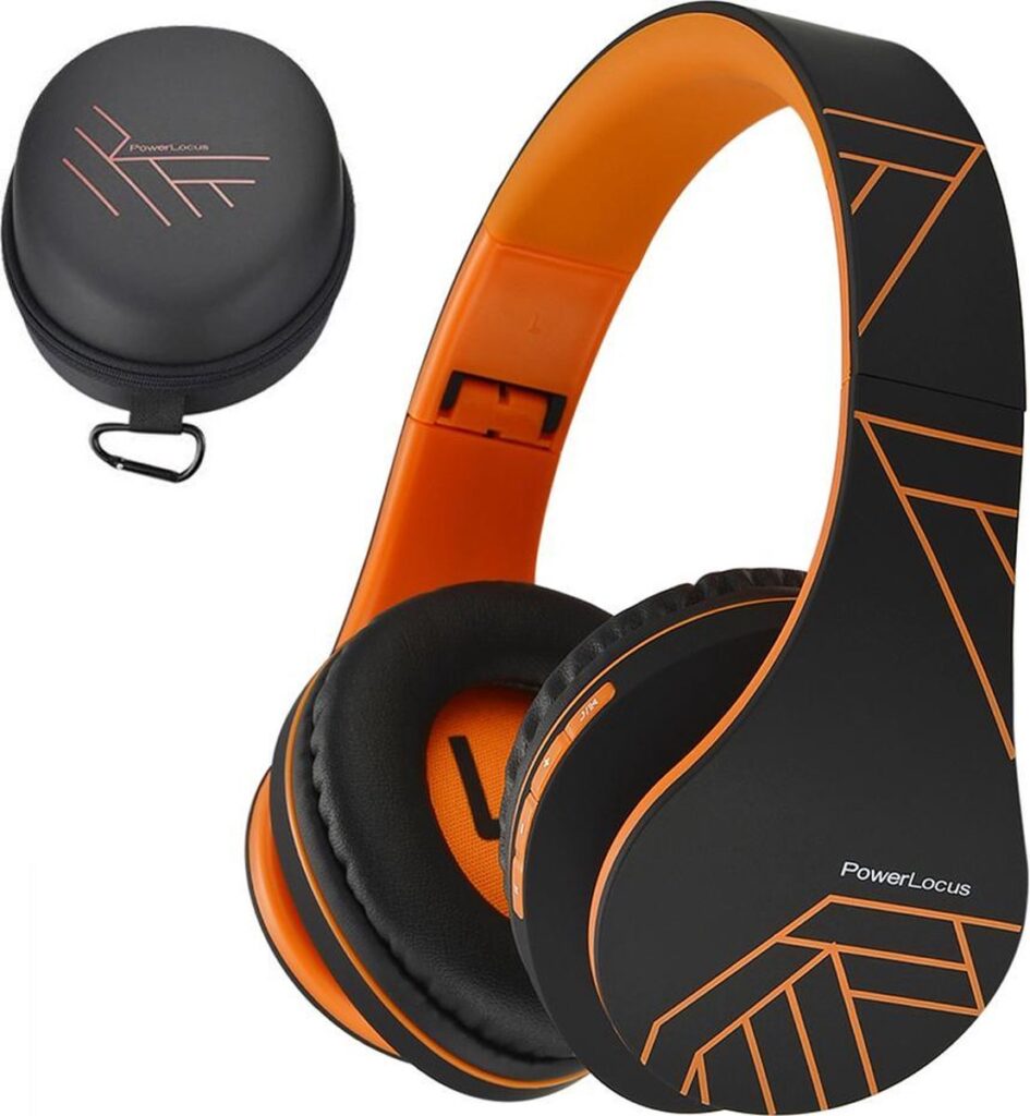 PowerLocus P2 - Draadloze Over-Ear Koptelefoon Inklapbaar - Bluetooth Hoofdtelefoon - Met microfoon – Headphone - Micro SD mode – Incl. Carry Case – Oranje