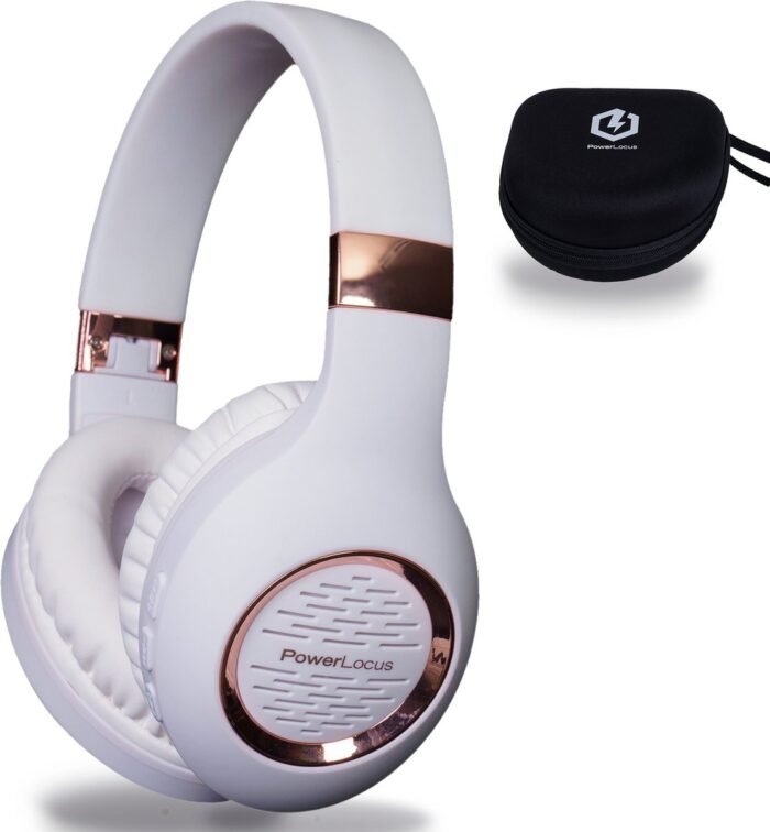 PowerLocus P4 Draadloze Koptelefoon Over-Ear - Bluetooth - incl. Premium Case - met Microfoon - Wit/Rose Goud