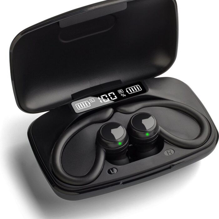 OOQE FIT PRO - Draadloze Oordopjes | Ergonomische Haakjes | Valt Niet Uit Je Oren | Bluetooth Oortjes voor Sport, Hardlopen, Fietsen, Fitness etc. | 80 Uur Batterijduur | Zuiver Geluid | Zweet- en Waterbestendig | Heldere Telefoongesprekken | Zwart