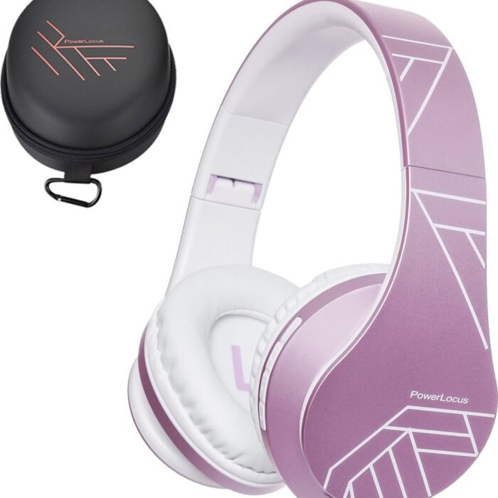PowerLocus P2 Draadloze Over Ear Koptelefoon - Bluetooth 5.0 - Deep Bass - 20 Uur Speeltijd - Opbergtas - [Upgrade Wit/Paars]