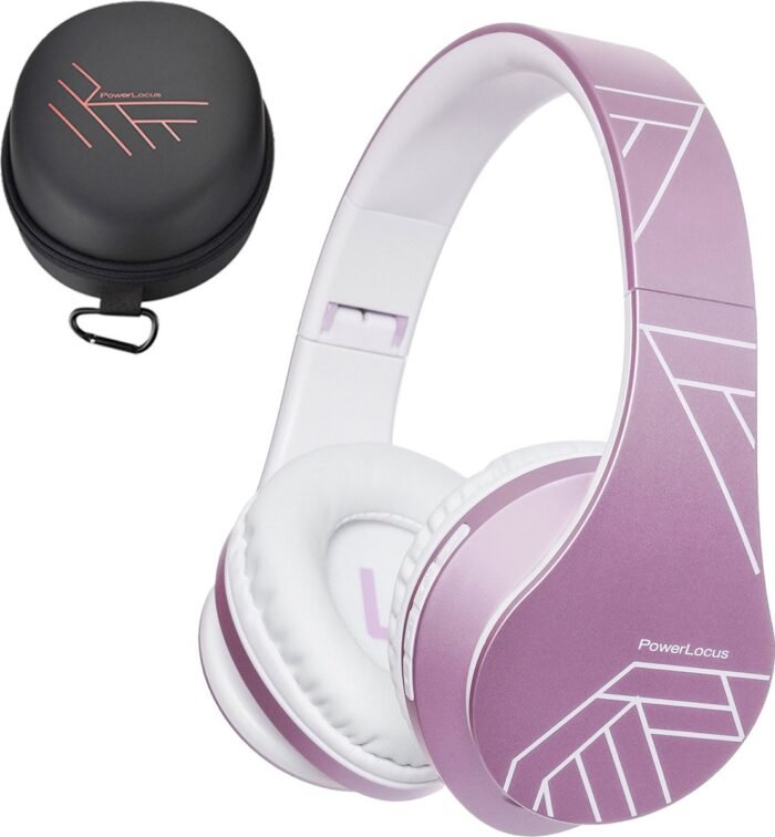 PowerLocus P2 Draadloze Over Ear Koptelefoon - Bluetooth 5.0 - Deep Bass - 20 Uur Speeltijd - Opbergtas - [Upgrade Wit/Paars]