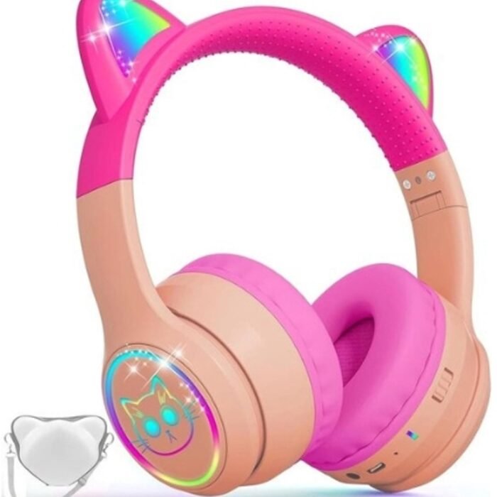 StayPowered Kinder Bluetooth Hoofdtelefoon - Perfect voor School & Reis - Veilig Volumeniveau - Heldere Geluidskwaliteit - met LED - Draadloos & Bekabeld - Versterkt Materiaal - Lange Batterijduur - Roze - Levering Sneller dan Aangegeven!
