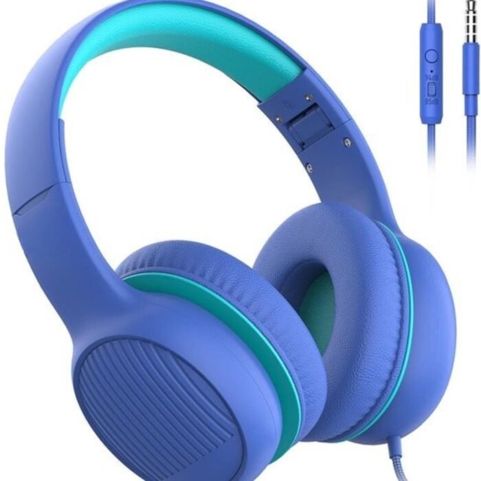 StayPowered Hoofdtelefoon - Veilig Geluid voor Kinderen - Volumeregelaar - Stereogeluid - Audio Sharing - Comfortabele Oorkussens - Ingebouwde Microfoon - Voor Kids - Zachte Eco-Lederen Oorkussens - Blauw - Levering Sneller dan Aangegeven!