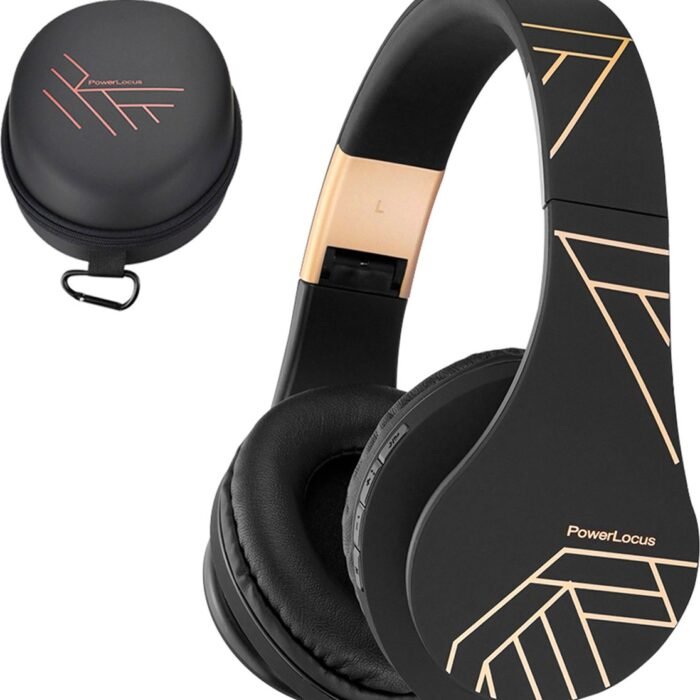 PowerLocus P2 - Draadloze Over-Ear Koptelefoon Inklapbaar - Bluetooth Hoofdtelefoon - Met microfoon – Headphone - Micro SD mode – Incl. Carry Case - Upgrade Zwart/Goud