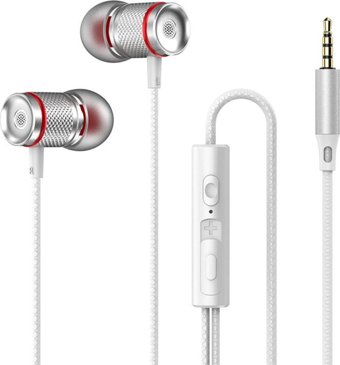 Bedrade oortjes - In Ear Oordopjes - Oortjes met Draad en Microfoon - Extra Bass - 3,5mm Jack Aansluiting - 120cm kabel - Wit