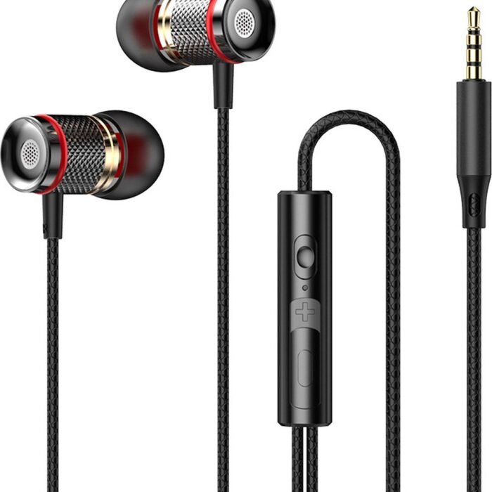 Bedrade oortjes - In Ear Oordopjes - Oortjes met Draad en Microfoon - Extra Bass - 3,5mm Jack Aansluiting - 120cm kabel - Aluminium behuizing- Zwart