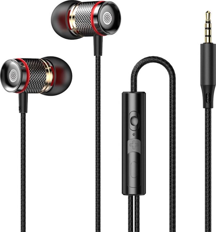 Bedrade oortjes - In Ear Oordopjes - Oortjes met Draad en Microfoon - Extra Bass - 3,5mm Jack Aansluiting - 120cm kabel - Aluminium behuizing- Zwart