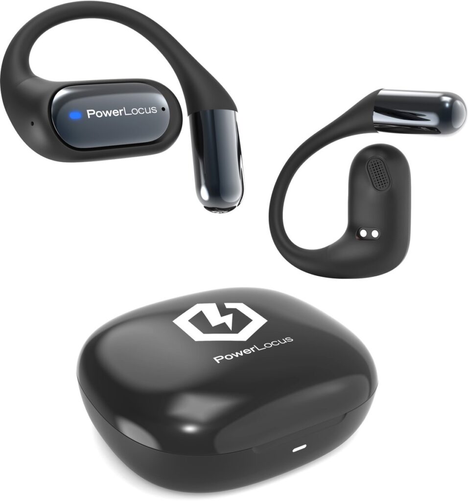 PowerLocus Free X - Open-Ear Koptelefoon - Draadloze Oordopjes - Bluetooth 5.3 - Draadloze oortjes - Waterproof Sport Oortjes - Universeel - Zwart